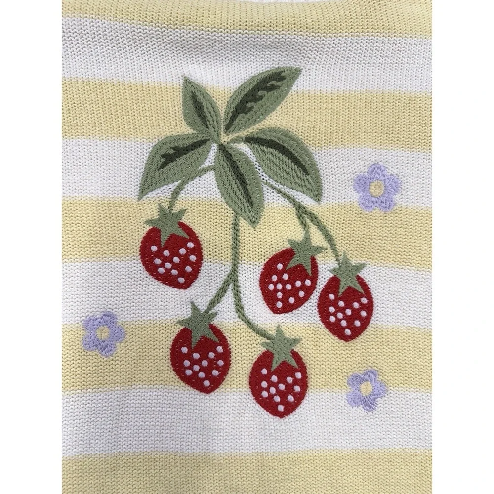 Old Navy Girl's Striped Strawberry Embroidered Knit Sweater M (8) Preppy Cottage